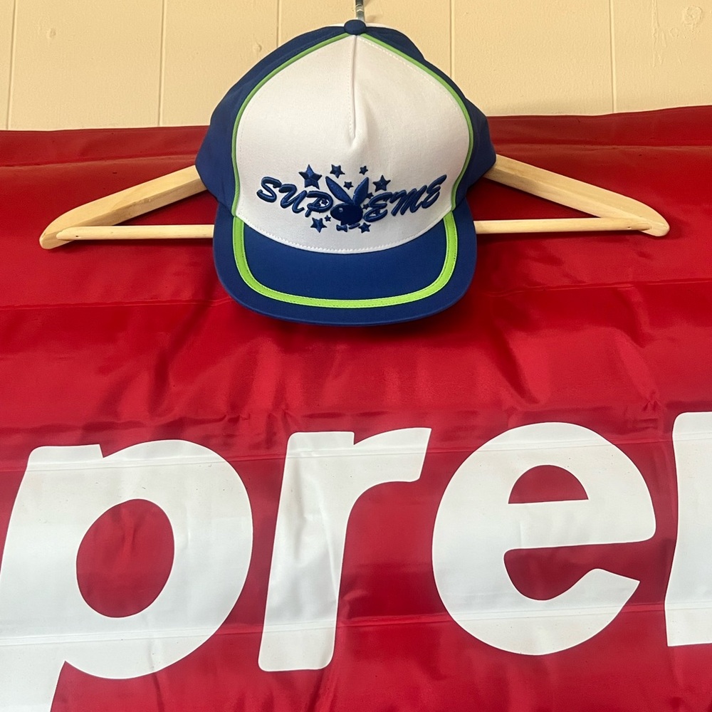 Supreme Blue and White Cap with Green Trim